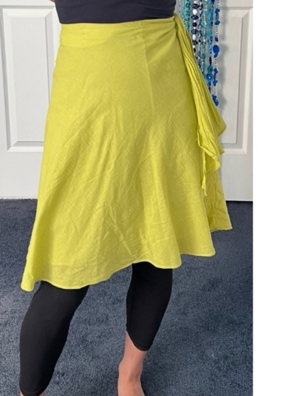 Vintage Acid Yellow Cotton Wrap Skirt • Sunlit Citrus • Short • Tie Waist M/L